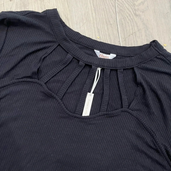 NWT Candies Black Ribbed Cage Neck Ruched Tee Shirt 3X - Picture 3 of 8